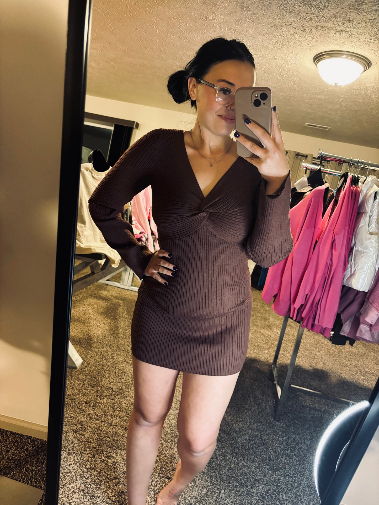 Elliana Front Twist Knit Mini Dress